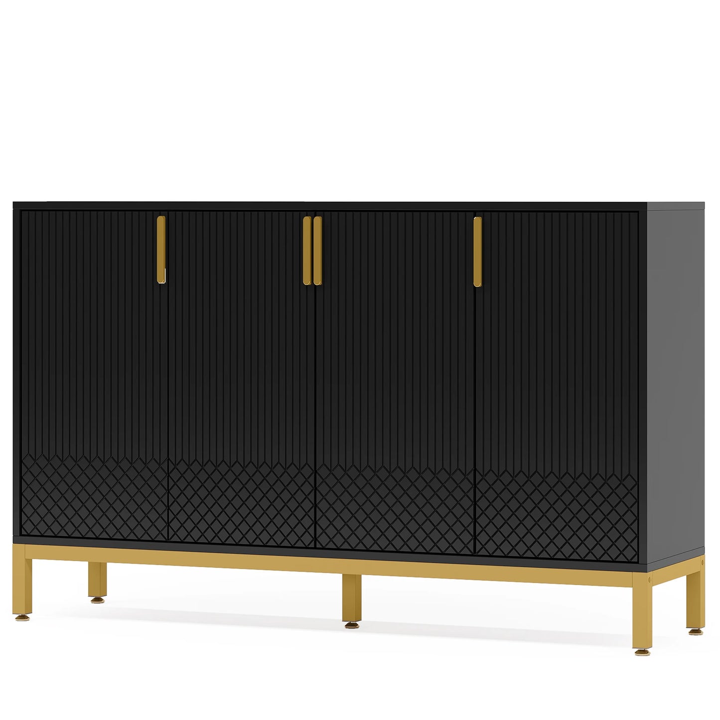 MonoWood Modern Storage Cabinet, 59 Inch Console Cabinet Sideboard Buffet Cabinet with 4 Doors & Gold Metal Base