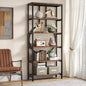 MonoWood Industrial Bookshelf, Tall Bookcase with Open Shelves, Wood and Metal Display Shelf Storage Shelves