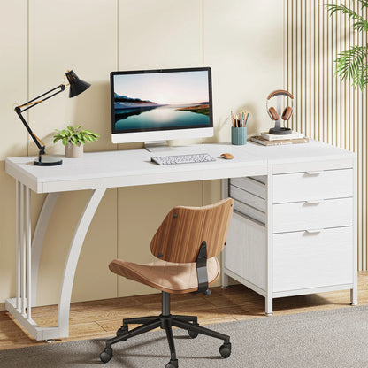 MonoWood Computer Desk with 3 Drawers, 59-Inch PC Desk with Reversible Drawers, Industrial Study Writing Table Workstation