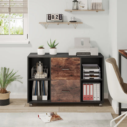 MonoWood 2 Drawer Wooden File Cabinet Large Mobile Lateral Filing Cabinet Printer Stand with Shelves and Rolling Wheels