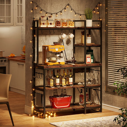 MonoWood Kitchen Bakers Rack with Storage, 43 inch Microwave Stand 5-Tier Kitchen Utility Storage Shelf Rack with 10 Hooks