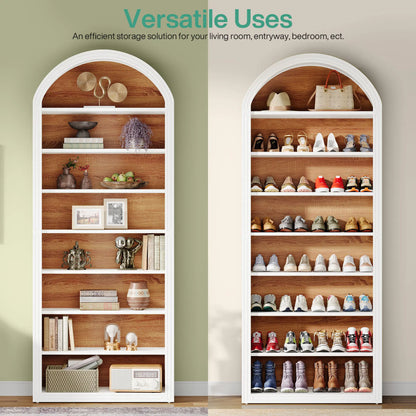 MonoWood 78.7" Tall Bookshelf, Modern White Arched Bookcase with Storage Shelves, 8-Tier Floor Standing Open Display Shelving