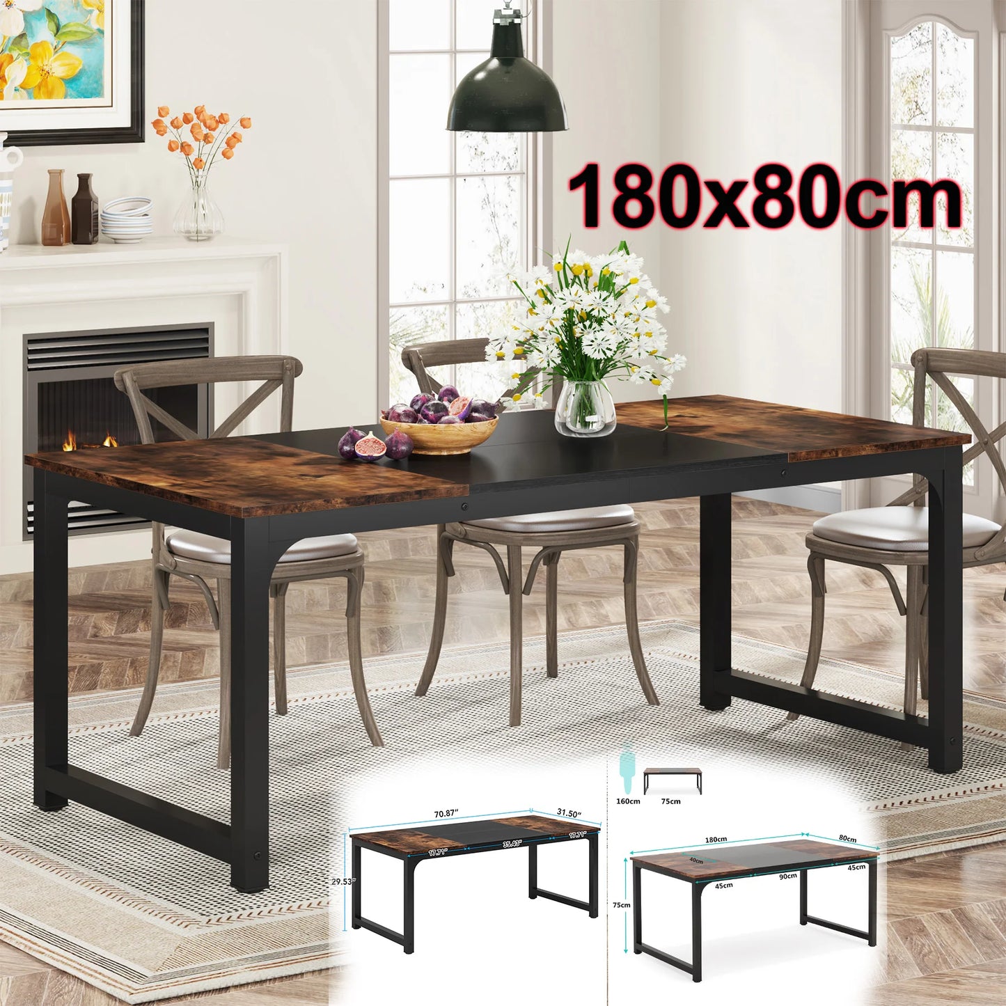 MonoWood 63"x31.5" Dining Table, Industrial Kitchen Table for 6-8 Person, Rectangular Dinner Table for Dining Room Kitchen