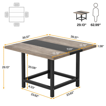 MonoWood Square Dining Table for 4 People, Farmhouse Wooden Kitchen Table, 2 Person Dinning Table for Dining Room