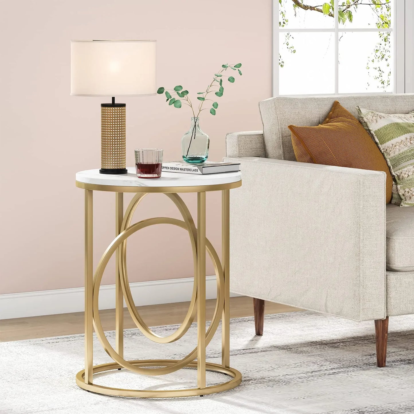 MonoWood Round End Table, 20” Sofa Side Coffee Cocktail Table