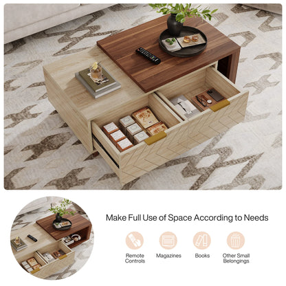 MonoWood Extendable Coffee Table, 42"-65" Length Adjustable Reversible Wood Coffee Table with 2 Storage Drawers