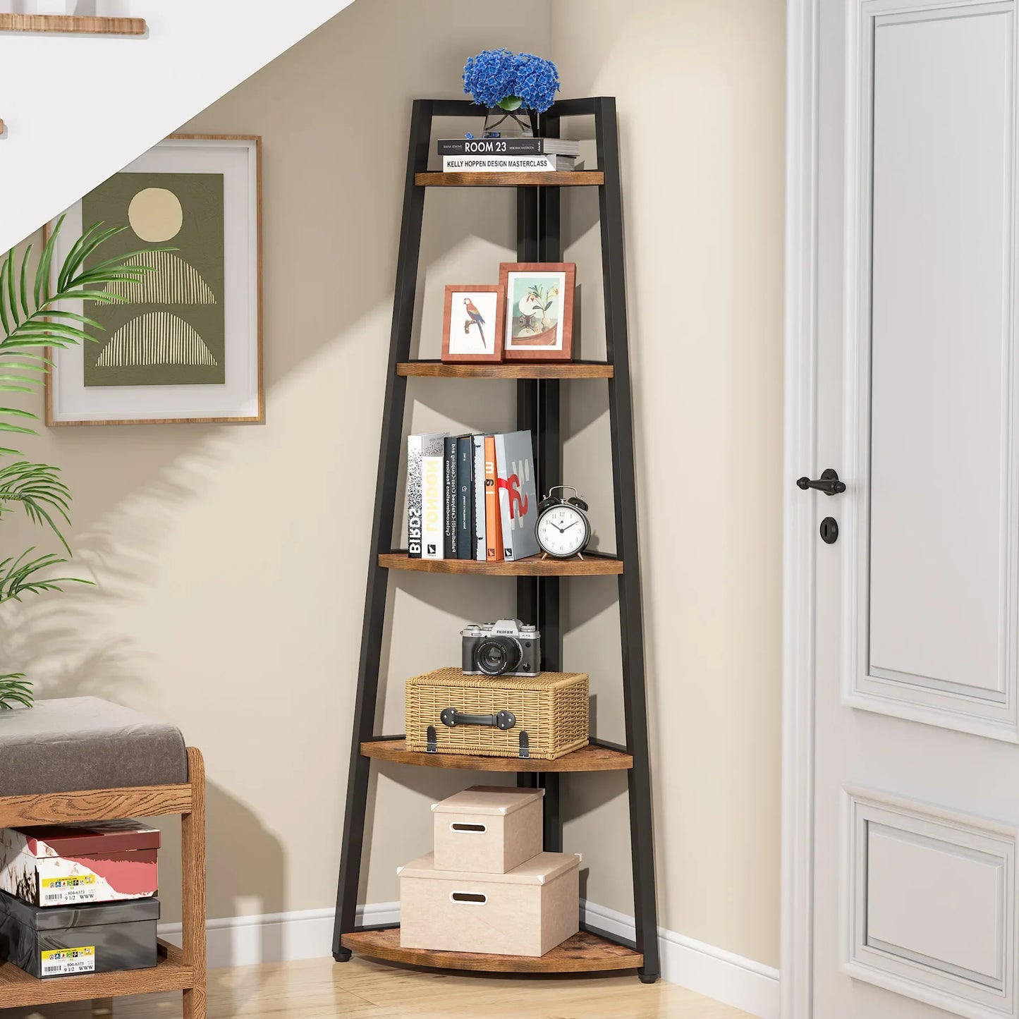 MonoWood Bookcase Corner Book Shelf Rack Wood Bookshelf Storage Shelves