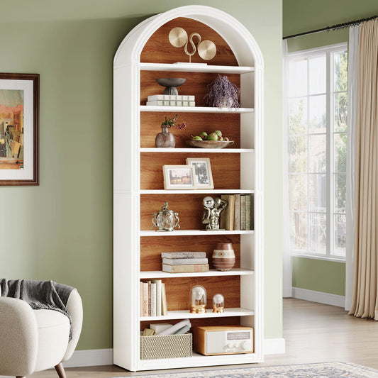 MonoWood 78.7" Tall Bookshelf, Modern White Arched Bookcase with Storage Shelves, 8-Tier Floor Standing Open Display Shelving