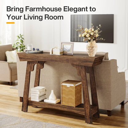 MonoWood 41.3" Wood Console Table, 2-Tier Entryway Table with Storage Shelf, Farmhouse Narrow Sofa Table Behind Couch