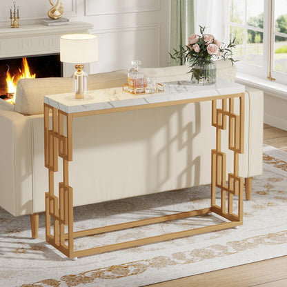 MonoWood Gold Console Table, Modern 42.5" Sofa Tables Entryway Hallway Foyer Table, White Faux Marble Tabletop Sofa Table