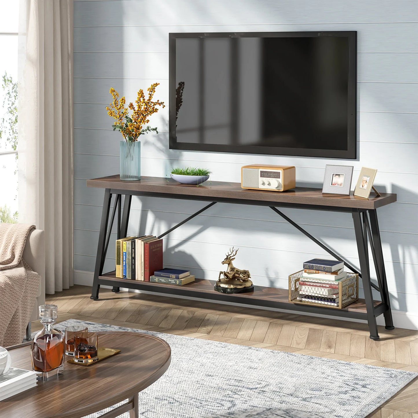 MonoWood 70.9 Inches Extra Long Sofa Table Behind Couch, Industrial Entry Console Table for Hallway, Entryway & Living Room