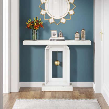 MonoWood Modern Console Table, 40 Inches Narrow Sofa Entryway Table with Pendulum Shape Base, Contemporary Wood Accent Table