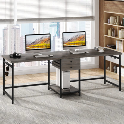 MonoWood 78.74’’ Two Person Desk with 2 Drawers, Long Double Computer Desk Gaming Table with Shelves
