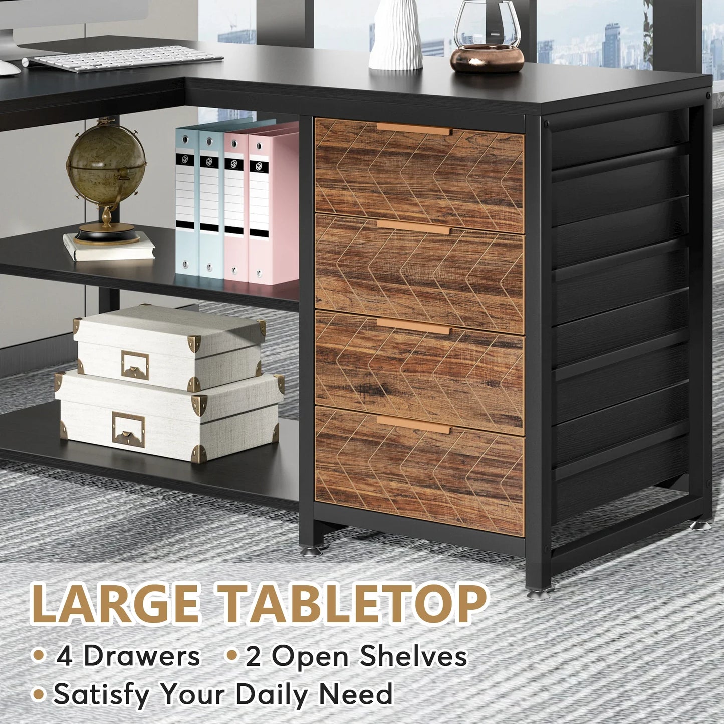 MonoWood Modern L-Shaped Computer Desk Corner PC Latop Table Study Office Workstation