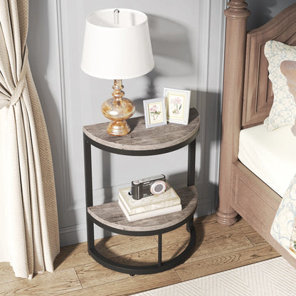 MonoWood End Table Semi Circle, Small Half Round Side Table with Storage Shelf, Accent Table Slim C Table for Sofa Couch