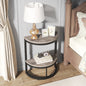 MonoWood End Table Semi Circle, Small Half Round Side Table with Storage Shelf, Accent Table Slim C Table for Sofa Couch