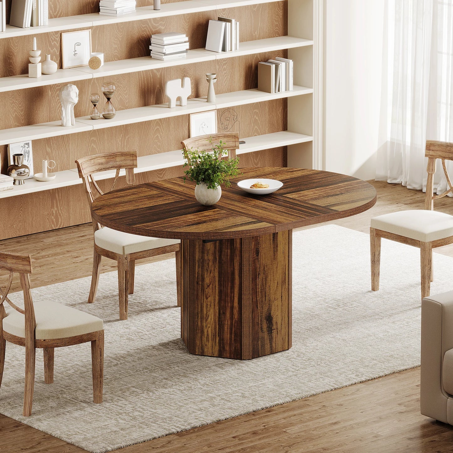 MonoWood 55.12 Inches Oval Dining Table for 4-6 People, Wood Kitchen Table, Rustic Dinner Room Table, Home Furniture