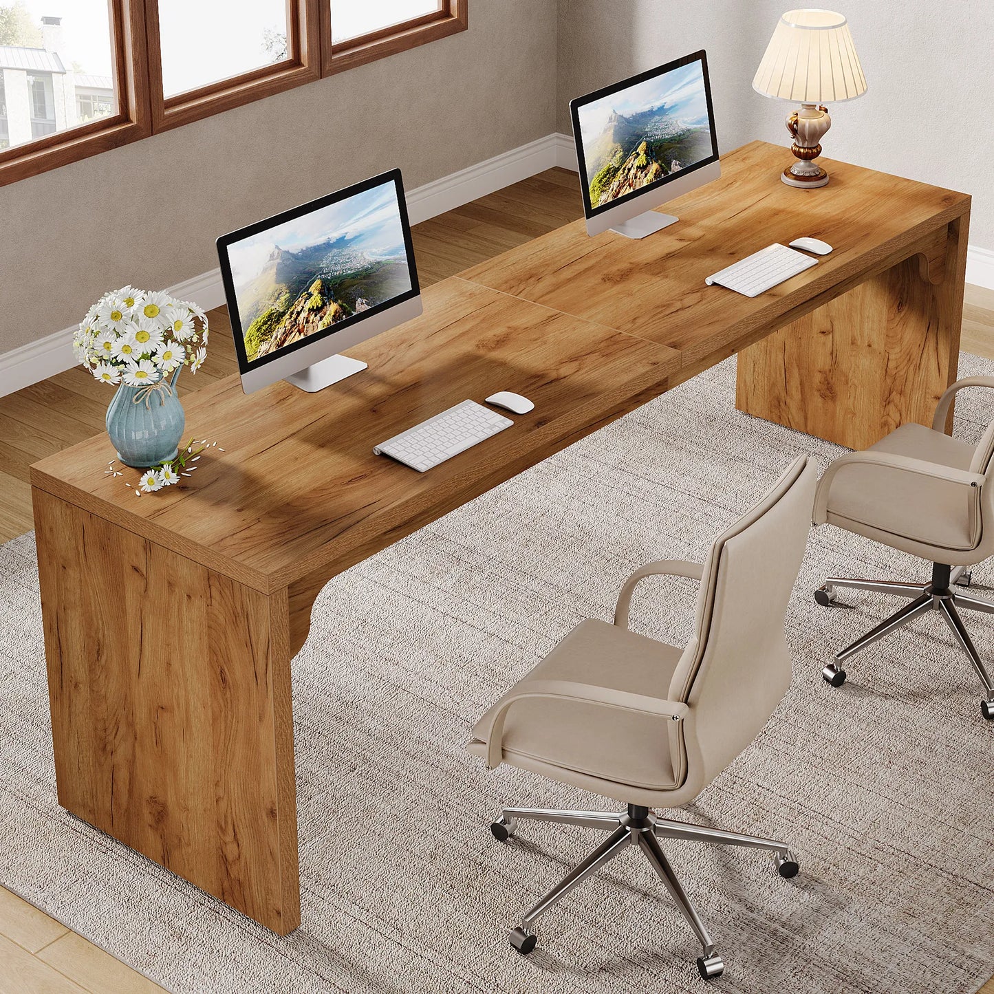 MonoWood 78.7 Inches Long Computer Desk, Wooden Extra Long Desk Double Desk Workstation, 2 Person Desk for Home Office