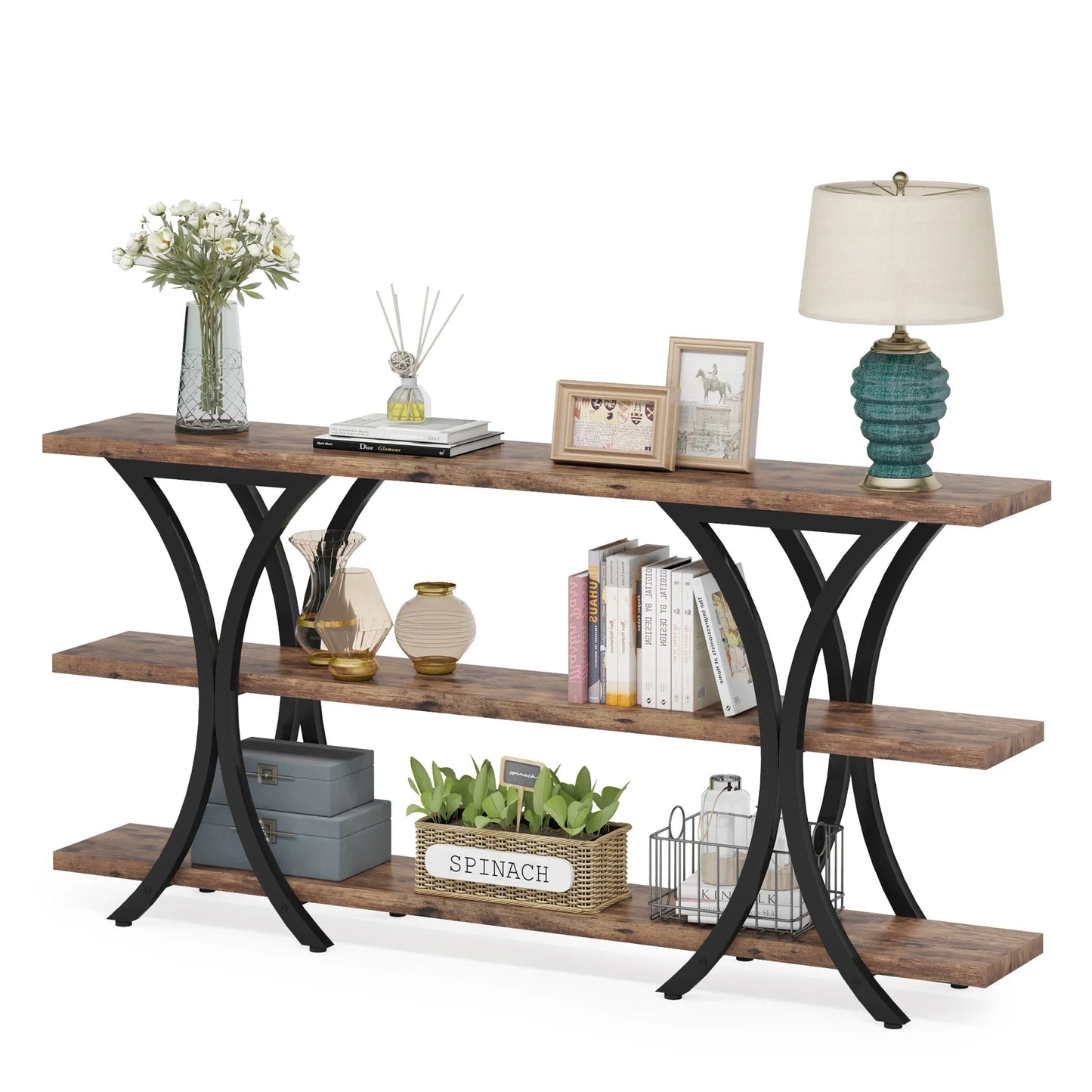 MonoWood 70.8 Inch Narrow Console Table, Long Sofa Table Entry Table with 3 Tier Storage Shelves