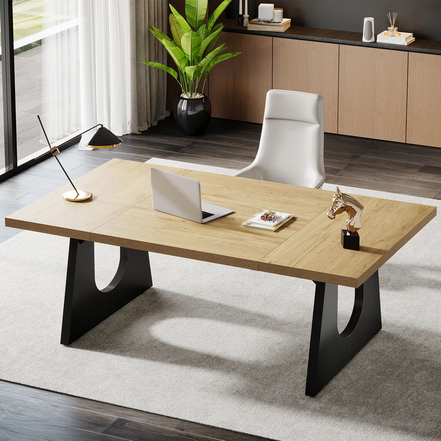 MonoWood 70.86-Inch Executive Desk, Large Computer Office Desk with Double Wood Pedestal, Modern Simple Style Rectangle table