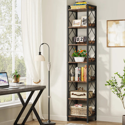 MonoWood 78.7 Inch Extra Tall Narrow Bookshelf, 7 Tier Skinny Bookcase for Small Spaces, Freestanding Display Shelves