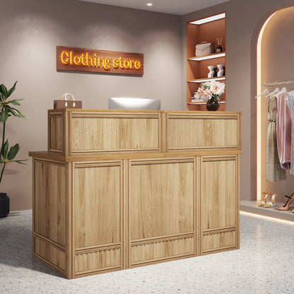 MonoWood Reception Desk with Counter, 57-Inch Rustic Front Receptionist Table, Boho Welcome Desk Checkout Counter for Office