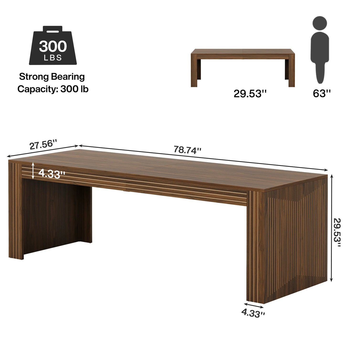 MonoWood 79-Inch Extra Long Desk, Two Person Double Desk for Home Office, Wooden Long Computer Desk Writing Table for Office