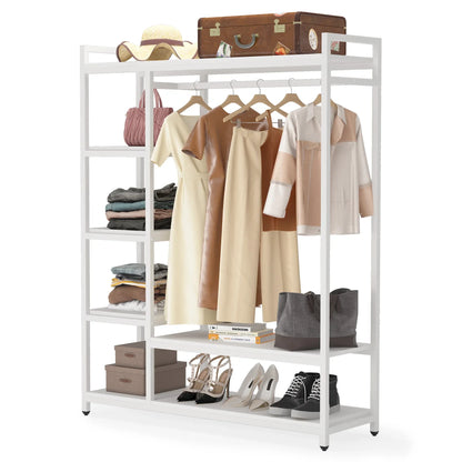 MonoWood Free-standing Closet Organizer, Heavy Duty Clothes Closet, Portable Garment Rack with 6-tier Shelves and Hanging rod
