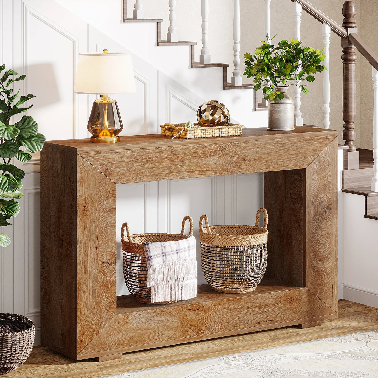 MonoWood 47" Farmhouse Console Table with Storage, Industrial Hallway Sofa Table for Entryway, Living Room
