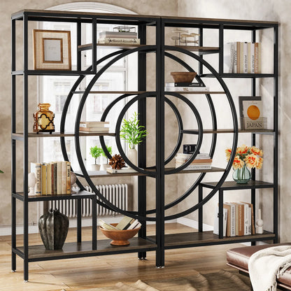 MonoWood 71 inches Geometric Bookcase, 8-Tiers Bookshelves, Rustic Bookcase with Metal Frame, Freestanding Open Shelving
