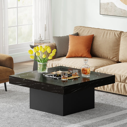 MonoWood Square LED Coffee Table Grey and White Engineered Wood Coffee Table Low Coffee Table for Living Room
