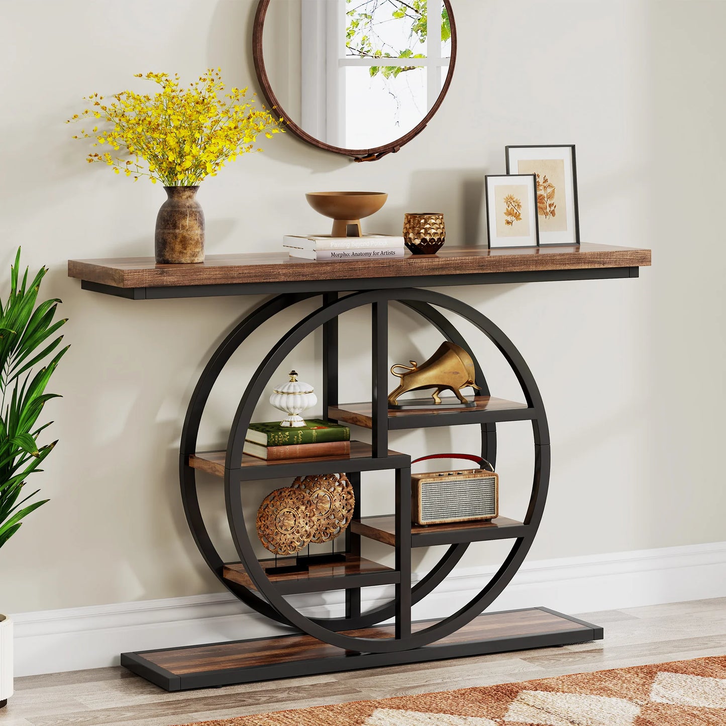 MonoWood Console Table, 39.4-Inch Entryway Table with Thickened Tabletop, 4- Tier Industrial Narrow Hallway Sofa Table