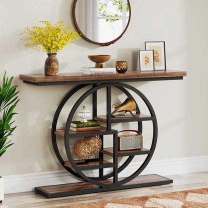 MonoWood Console Table, 39.4-Inch Entryway Table with Thickened Tabletop, 4- Tier Industrial Narrow Hallway Sofa Table