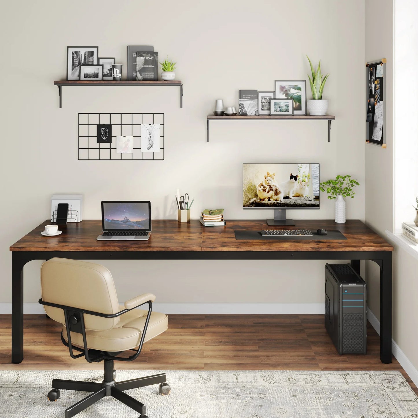 MonoWood 78.7 Inches Extra Long Computer Desk 2 Person Desk, Double Long Desk, Workstaion for Home Office
