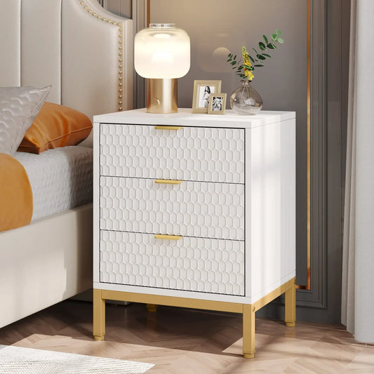 MonoWood Modern Nightstand, 25.8" Tall Bedside Table with 3 Drawers, Contemporary End Side Table with Storage for Bedroom