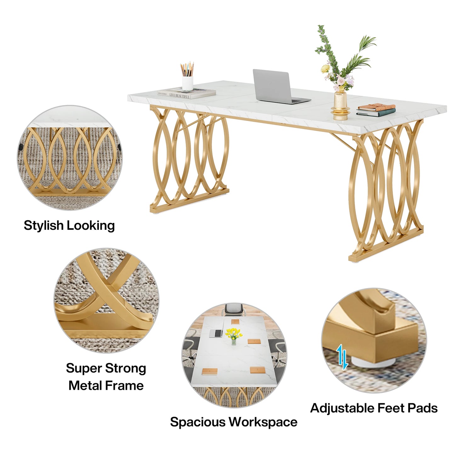 MonoWood Executive Desk, 63" W Large Computer Desk, Modern Office Desk Conference Table Meeting Room Table, Business Furniture