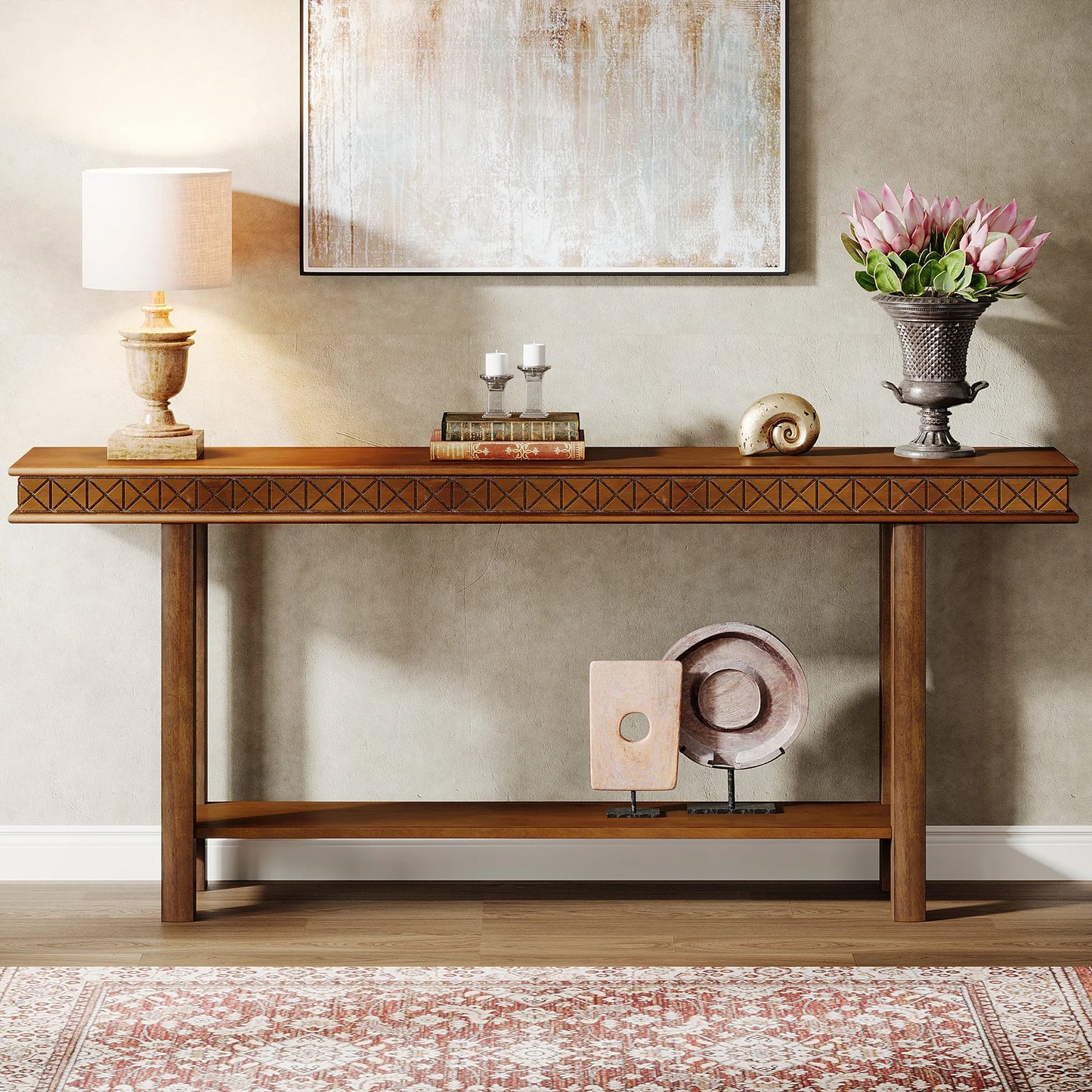 MonoWood 70.9-Inch Extra Long Console Table, Wood Sofa Table Behind Couch Narrow Long, 2-Tier Entryway Table with Storage