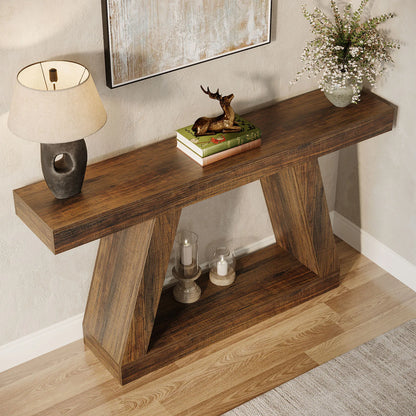 MonoWood 55-Inch Rustic Console Table with Storage Industrial Wooden Entryway Table for Hallway Living Room