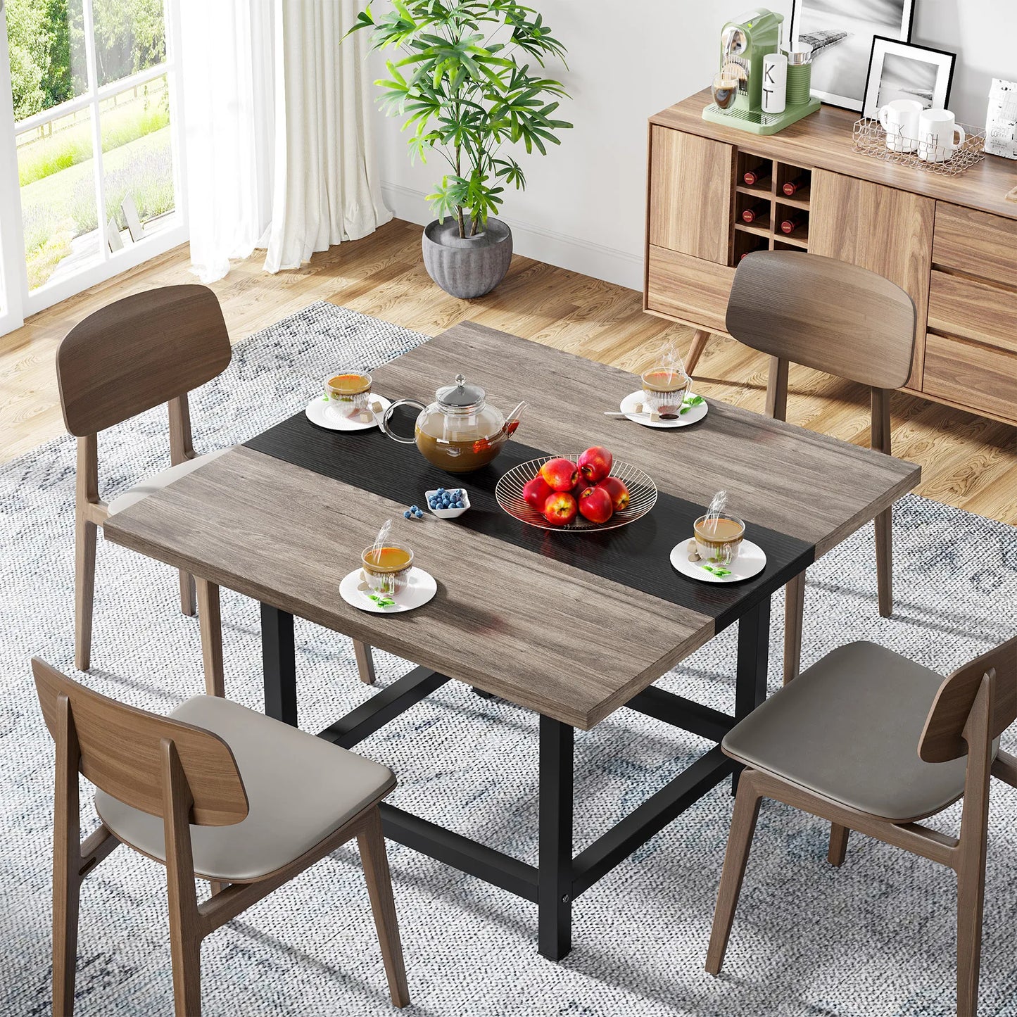 MonoWood Square Dining Table for 4 People, Farmhouse Wooden Kitchen Table, 2 Person Dinning Table for Dining Room