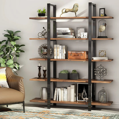 MonoWood Industrial Bookshelf, Tall Bookcase with Open Shelves, Wood and Metal Display Shelf Storage Shelves