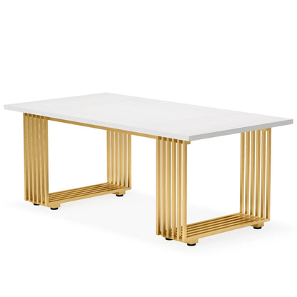 MonoWood 70.9" Modern Office Desk, Wooden Computer Desk, White Executive Desk with Gold Metal Legs, Small Conference Table