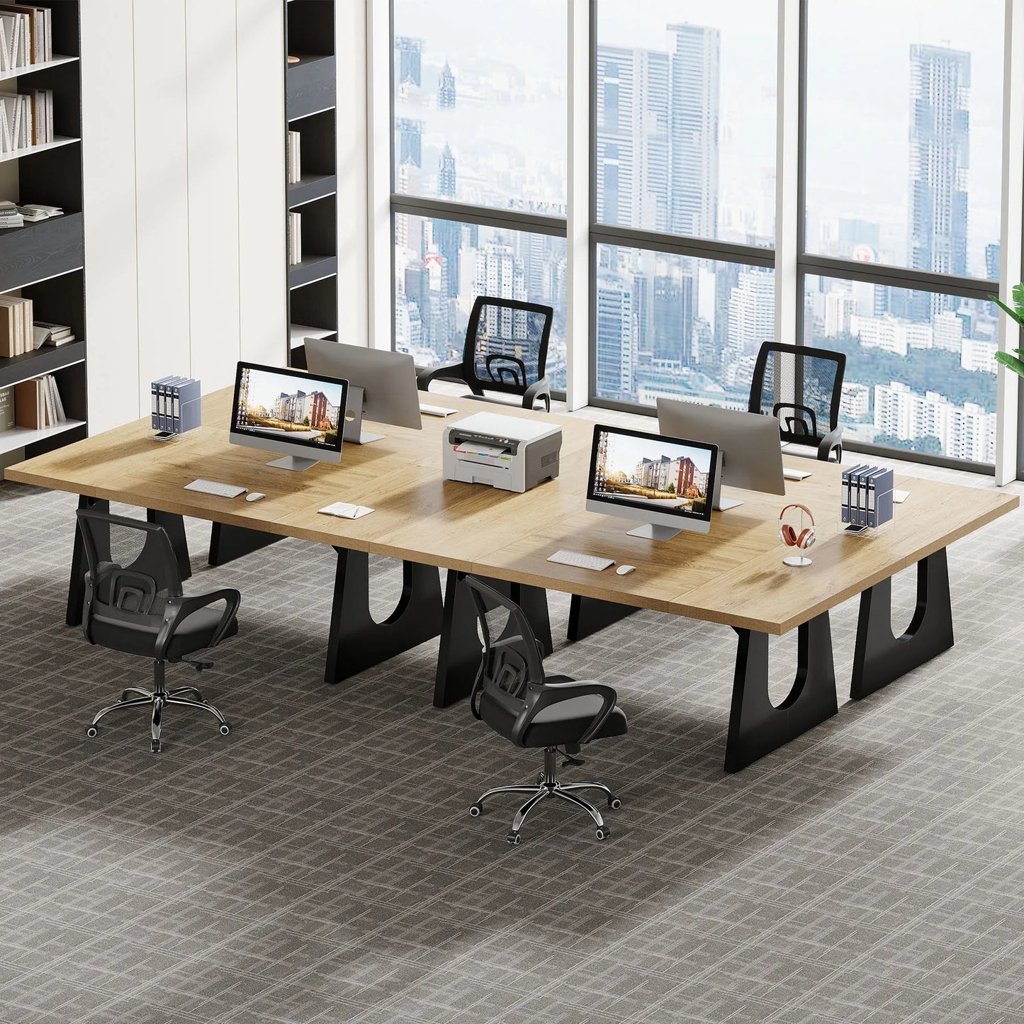 MonoWood 70.86-Inch Executive Desk, Large Computer Office Desk with Double Wood Pedestal, Modern Simple Style Rectangle table