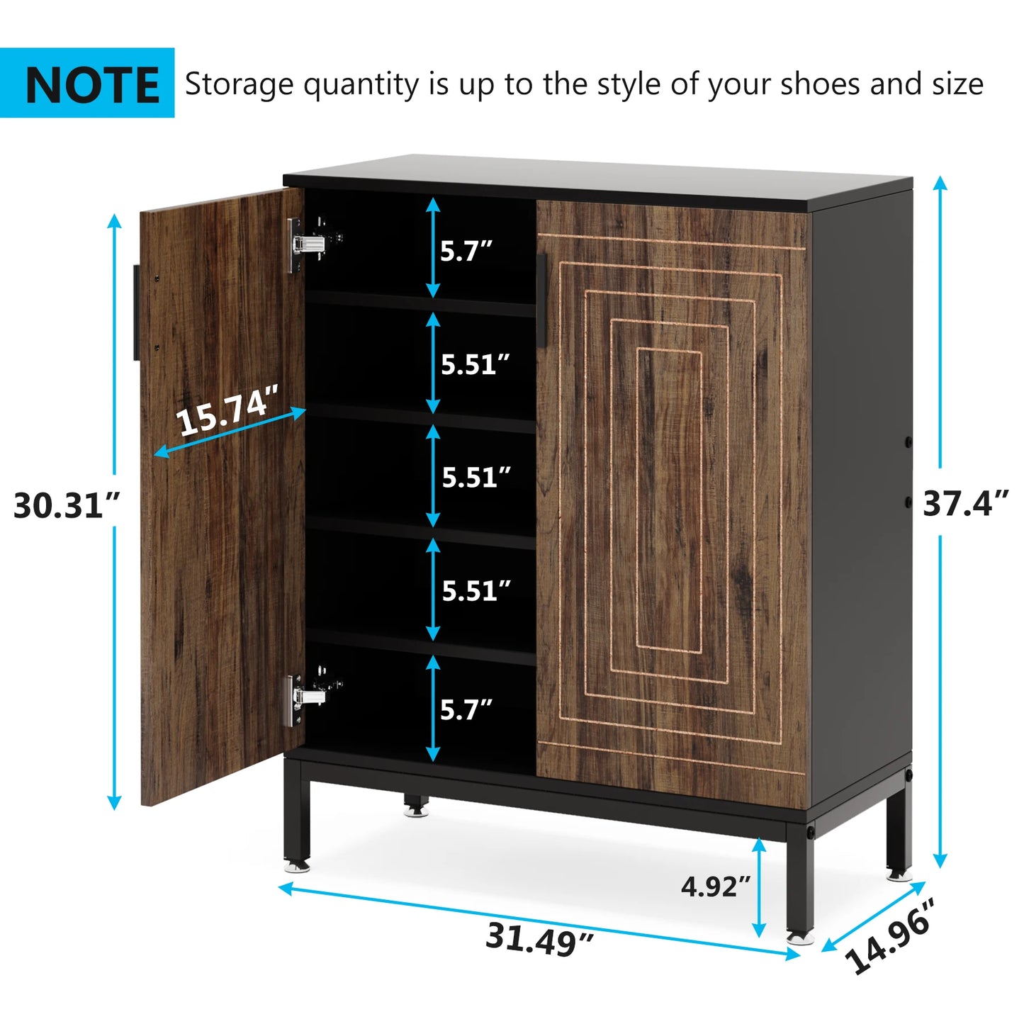 MonoWood WAY TO ORIGIN Shoe Cabinet, 20 Pairs Modern Shoe Storage Cabinet with Doors, 6-Tier Freestanding Shoe Organizer Rack