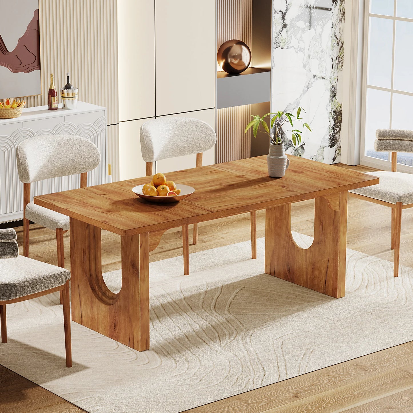 MonoWood Modern Dining Table for 6 to 8 People, 71" Large Kitchen Dining Table with Wood Pedestal Base,