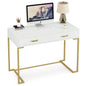 MonoWood Vanity Desk with 2 Drawers,White and Gold Small Makeup Vanity,Modern Vanity Table Dressing Desk for Women Girls Gift