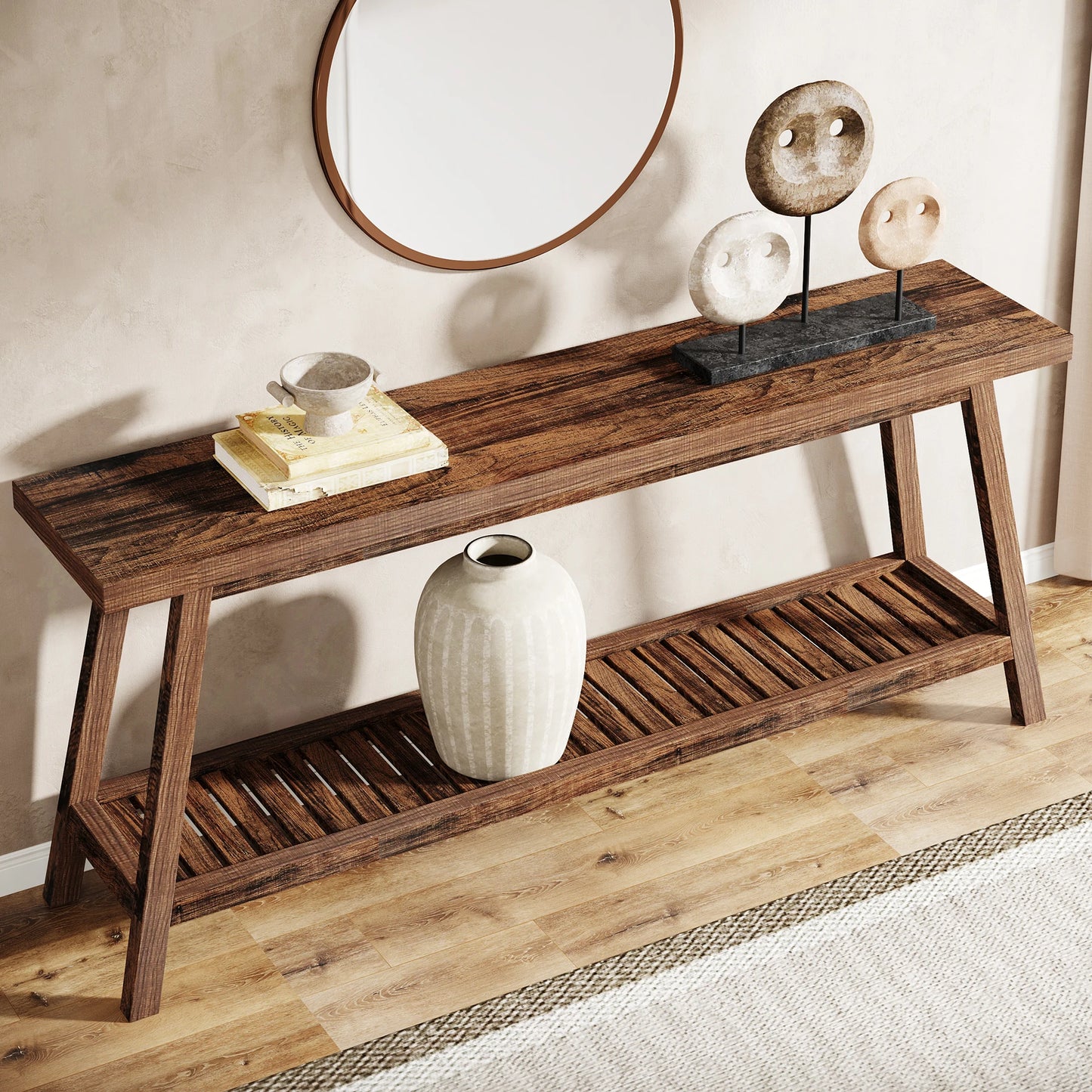 MonoWood Farmhouse Console Entryway Table: 70.9 Inches All Wood Console Table for Entrance, Narrow Long Behind Sofa Table
