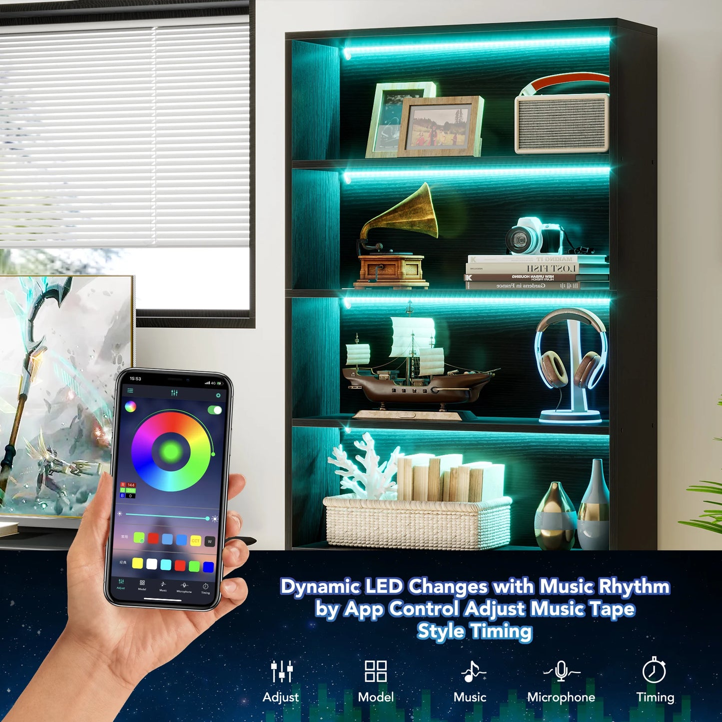 MonoWood Tall Bookcase Black Bookshelf, 70.8” Large Bookcases Organizer, Heavy Duty Library Bookcase