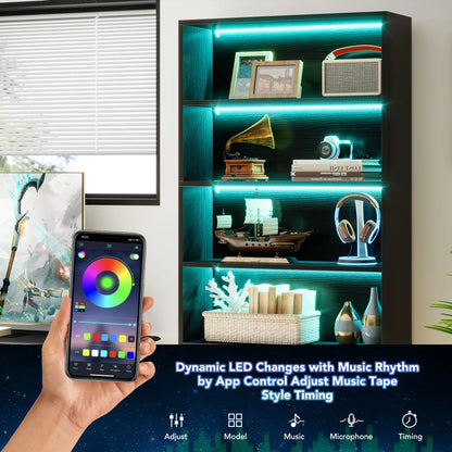 MonoWood Tall Bookcase Black Bookshelf, 70.8” Large Bookcases Organizer, Heavy Duty Library Bookcase