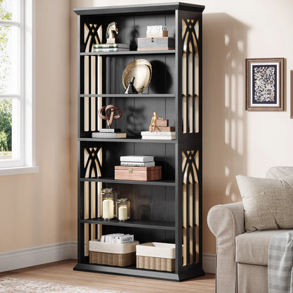 MonoWood 6-Tier Bookshelf, 75-Inch Tall Bookcase, Large Bookshelves and Bookcases Freestanding Display Shelves, Wood Bookshelf