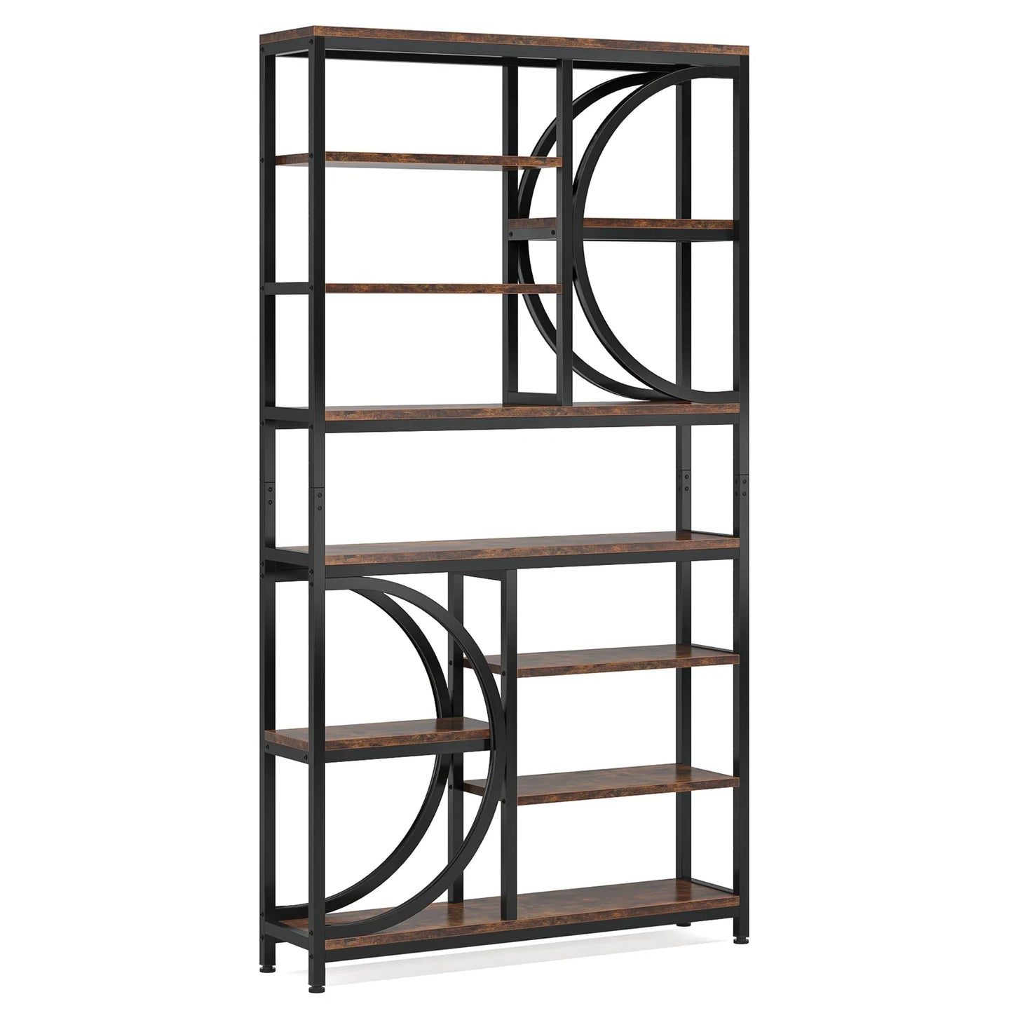 MonoWood 8 Tier Industrial Bookshelf, 77-Inch Tall Open Etagere Bookcase with Metal Frame for Living Room, Home Office
